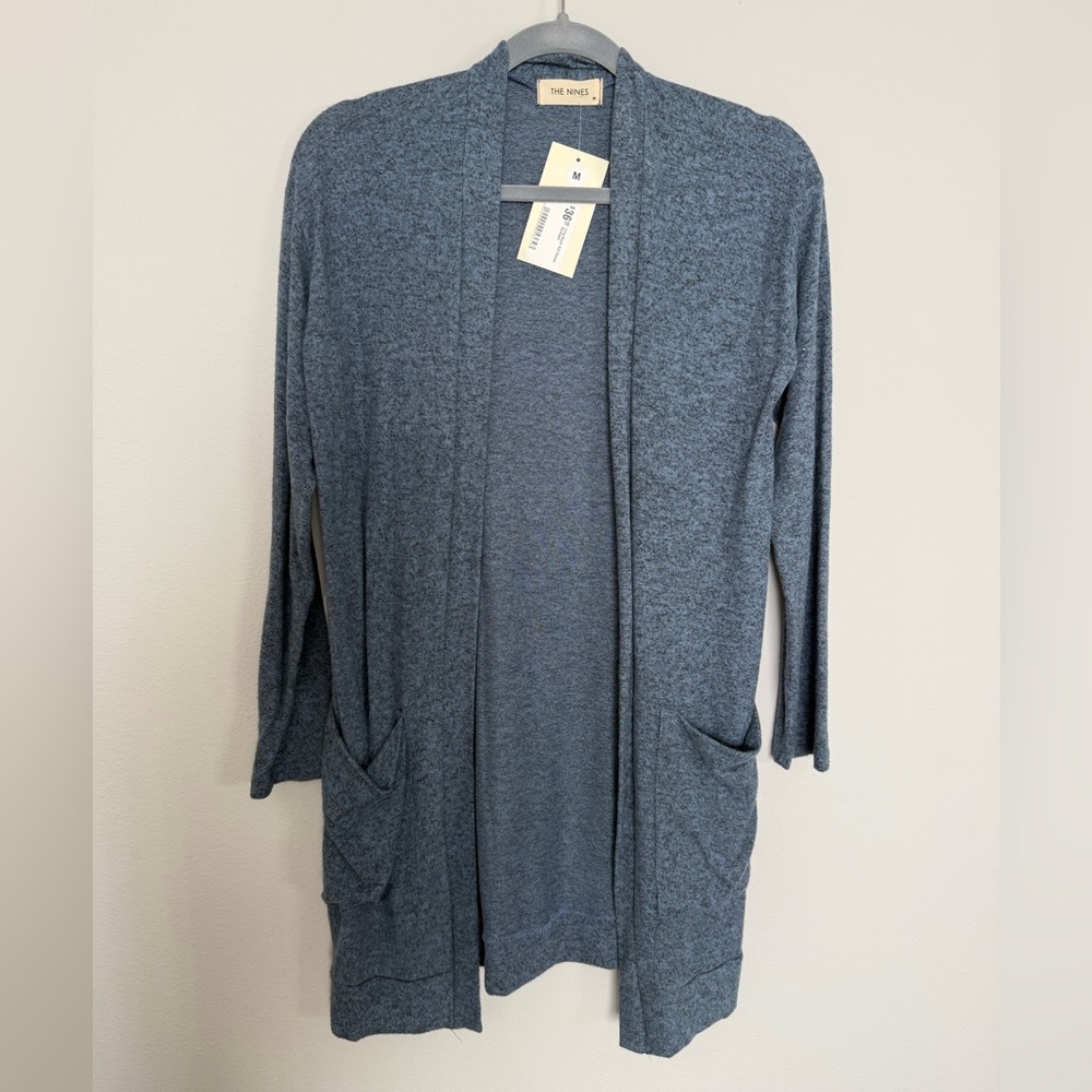 NWT Women's Heather Blue Long Cardigan Sweater M